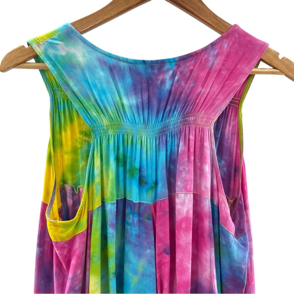 Roaman’s Bright Breezy Smocked Racerback Tunic Embellished Neckline Size 16W - Picture 4 of 6